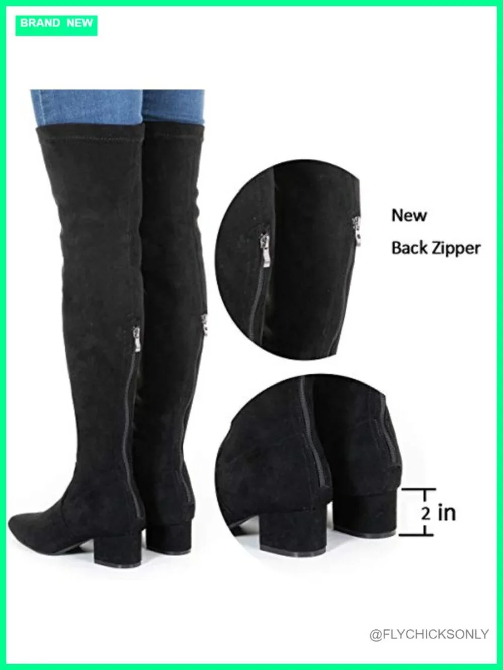 Pointed Toe Over the Knee Boots Faux Suede Block Heel Side Zip Comfort